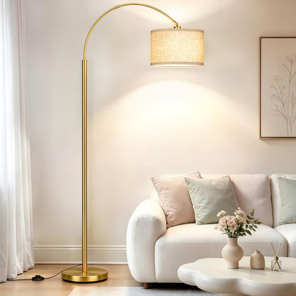 Arc Floor Lamps for Living Room, Black Standing Lamp with Linen Shade