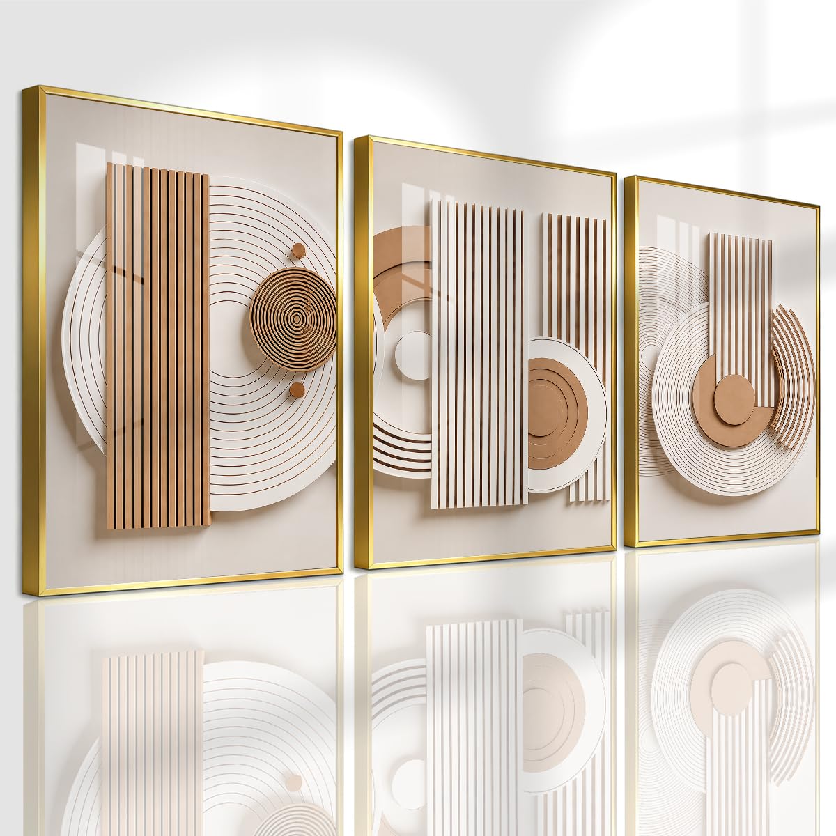 Pennimor 3Pc Abstract Geometric Aluminum Alloy Frame Wall Art 12x18in Black