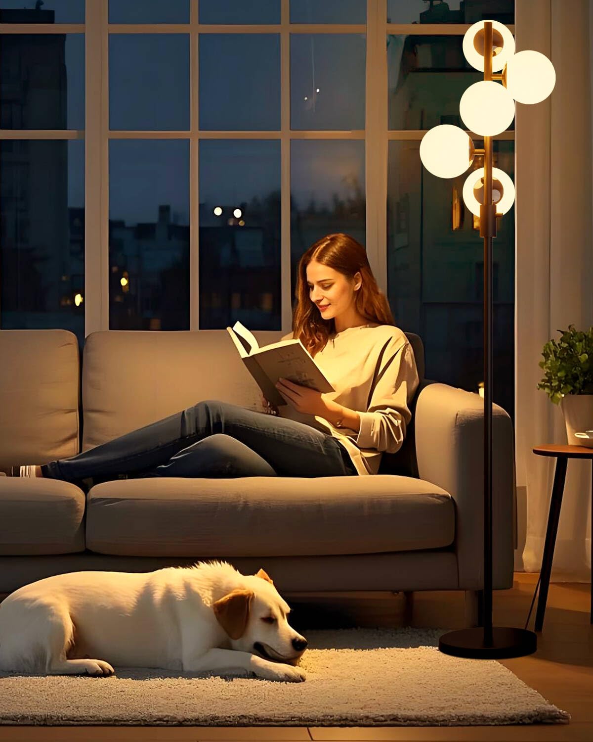Lightdot 63IN Gold Floor Lamp Dimmable 3-Lights Globe LED Floor Lamps with 3000K Soft Warm White for Wedding/Party Tall Lamp with 5Lbs Heavy Base for Living Room/Bedroom/Sofa Beside/Corner Decor