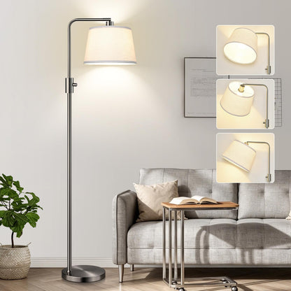 Nintiue 【Upgraded】 Dimmable Floor Lamp, 1000 Lumens LED Bulb Included, Arc Floor Lamps for Living Room Modern Standing Lamp with Linen Shade, Tall Lamp for Bedroom Office Reading Dining Room- Black