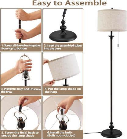 Luvkczc Black Floor Lamp, 60" Standing Lamp with Fabric Lampshade