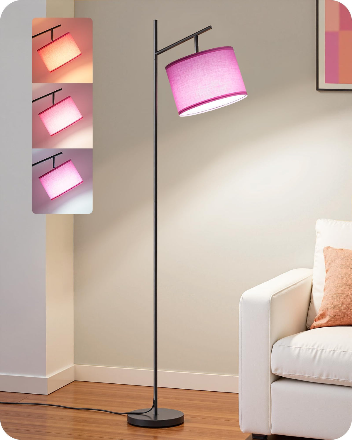 EDISHINE Modern Black Floor Lamps for Living Room, 64.7" Arc Standing Lamp