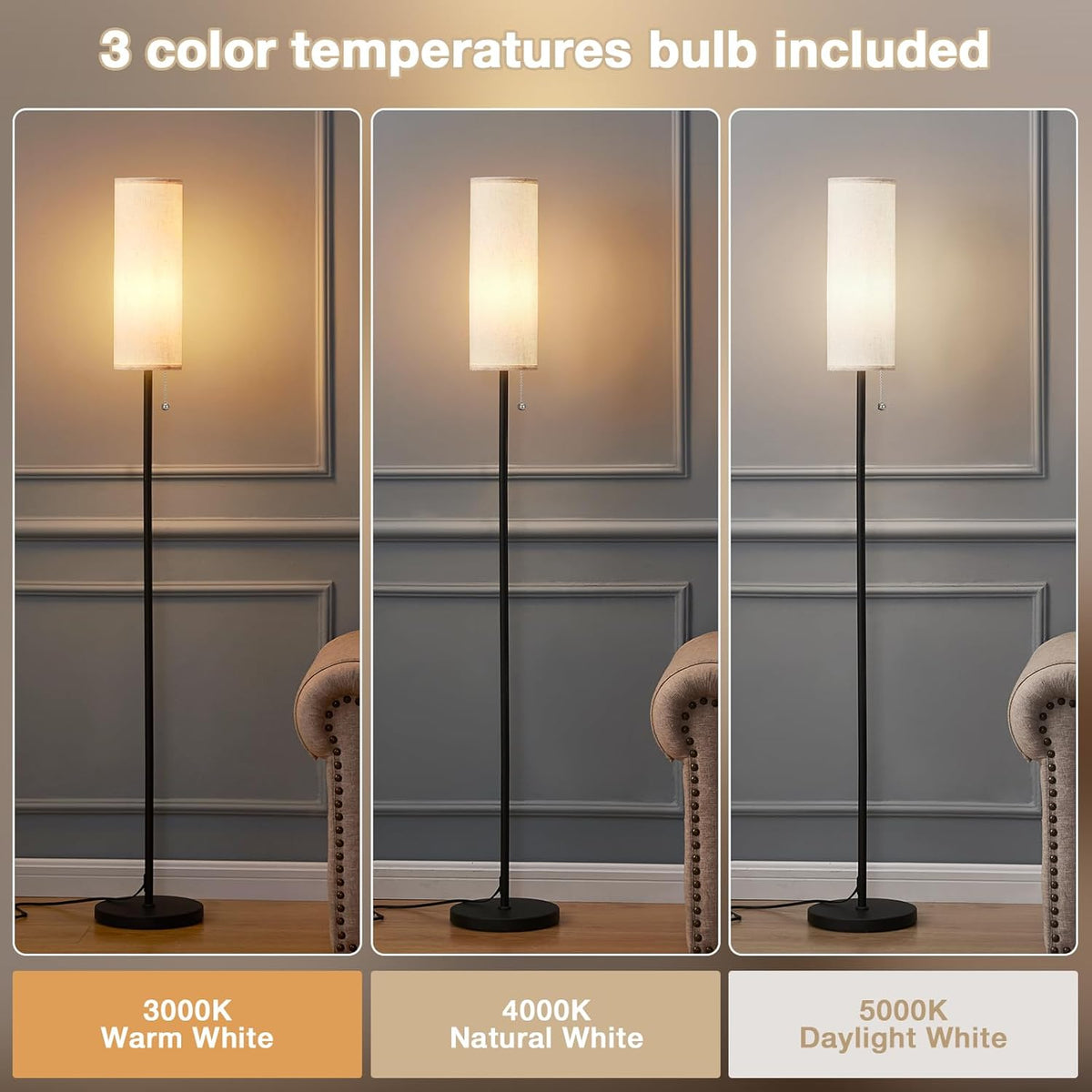 Ambimall 64" Floor Lamp with 9W LED Bulb & Beige Lampshade