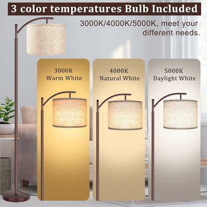 Floor Lamp for Living Room, LED Standing Lamp Tall Industrial Floor Lamp Reading for Bedroom, Office (9W LED Bulb, Beige Lampshade Included) -Oil-Rubbed Bronze