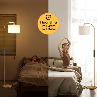 Ambimall Arc Floor Lamp with Remote and Stepless Dimmable Bulb, Colors Temperature & Brightness Adjustable, Gold Floor Lamps for Living Room(Deep Beige Shade & Gold Pole)