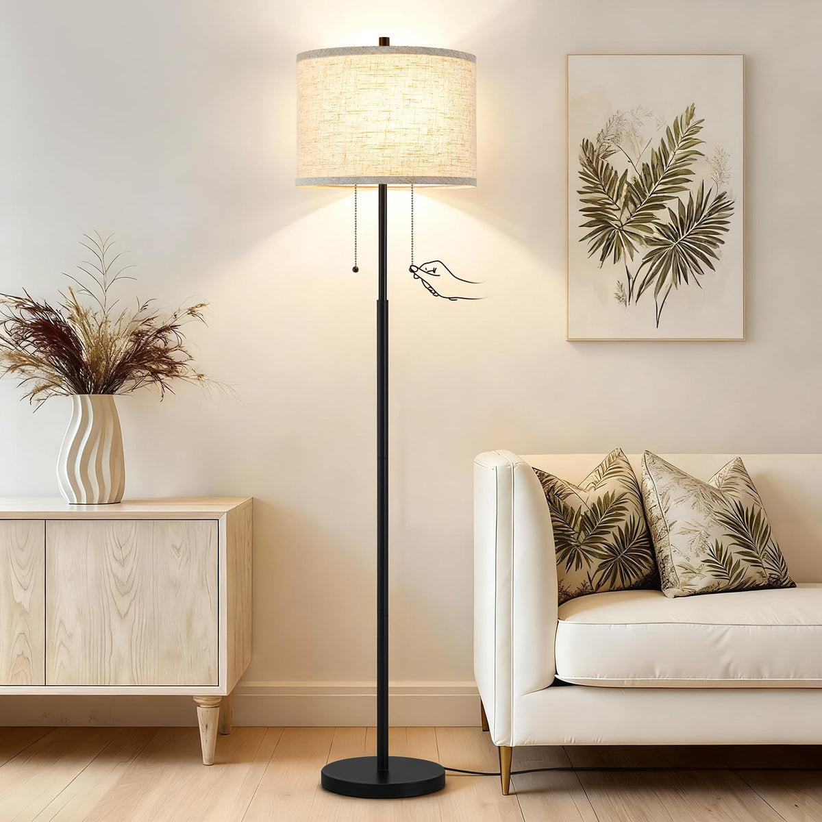 Luvkczc Black Floor Lamp, 60" Standing Lamp with Fabric Lampshade