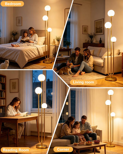 Lightdot 63IN Gold Floor Lamp Dimmable 3-Lights Globe LED Floor Lamps with 3000K Soft Warm White for Wedding/Party Tall Lamp with 5Lbs Heavy Base for Living Room/Bedroom/Sofa Beside/Corner Decor