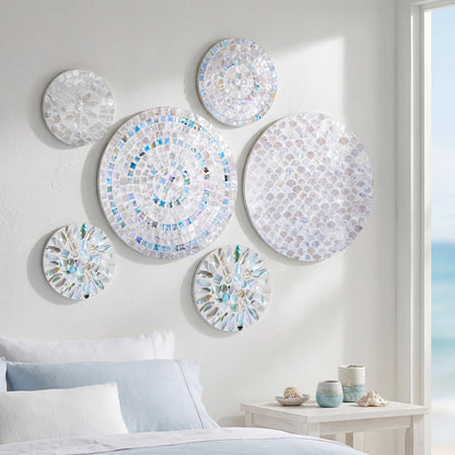 Novabright 6 Pcs Shell Wall Decor 11.8 Inches Natural Mother of Pearl Shell Plate Coastal Wall Art Mosaic Sculpture Handmade Hanging Plates Arts for Bedroom Bathroom Home Office Hotel
