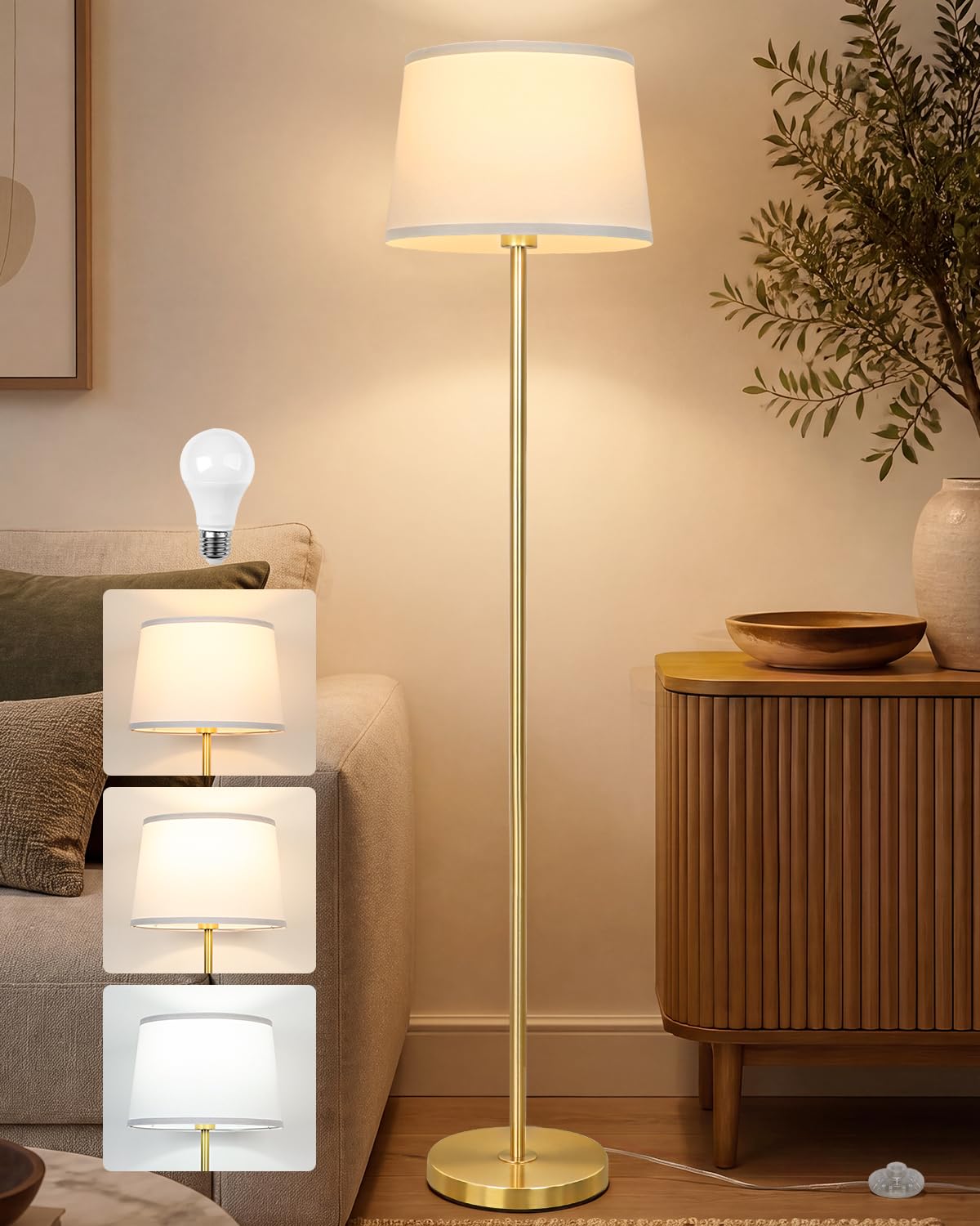 JUNNAI 61.8" Floor Lamp for Living Room, Modern Standing Lamp for Bedroom