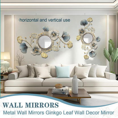 Metal Wall Mirrors Decor, 59" x33” Large Ginkgo Leaf Wall Art