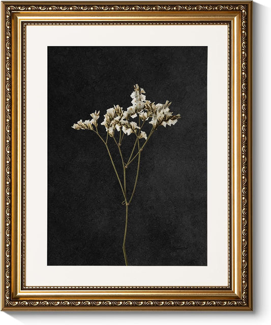 ARPEOTCY Vintage Gold Framed Wall Art, Bathroom Bontanical Picture Decor Aesthetic, Retro Dark Dried Wildflower Paintings, Canvas Prints, Classical Victorian Decor for Living Room Bedroom 13x16 in