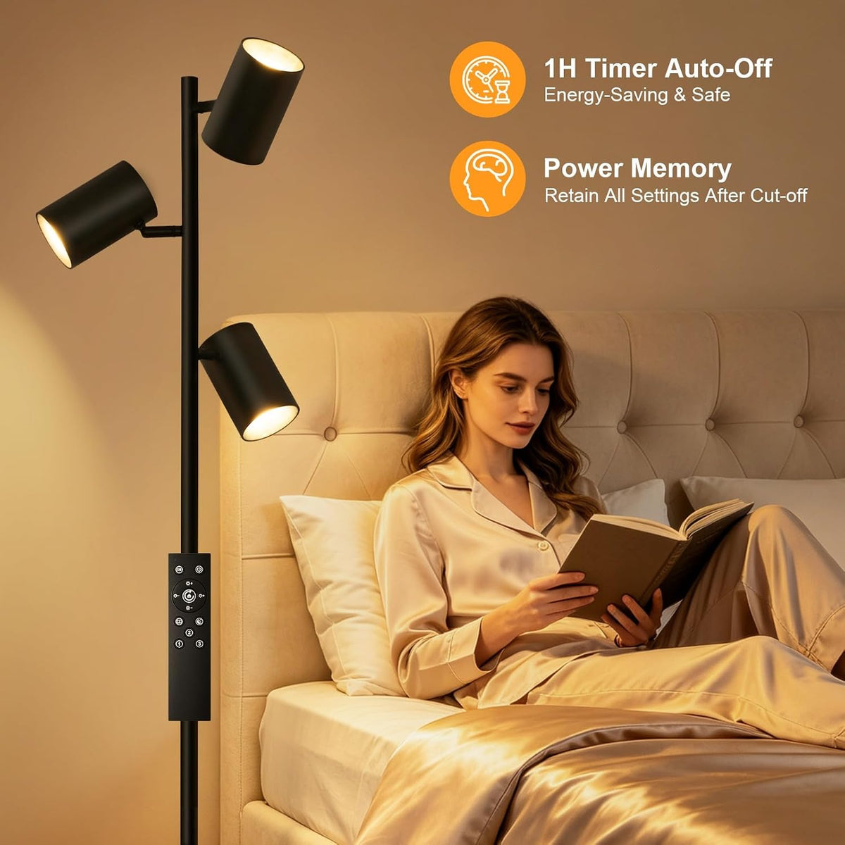 4000LM LED Tree Floor Lamp, 36W Super Bright Reading Lamp with Remote, Dimmable Tall Standing Light with 3 Rotatable Heads & 6 Color Temperatures, Modern Floor Lamps for Living Room Bedroom Office