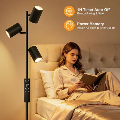 4000LM LED Tree Floor Lamp, 36W Super Bright Reading Lamp with Remote, Dimmable Tall Standing Light with 3 Rotatable Heads & 6 Color Temperatures, Modern Floor Lamps for Living Room Bedroom Office