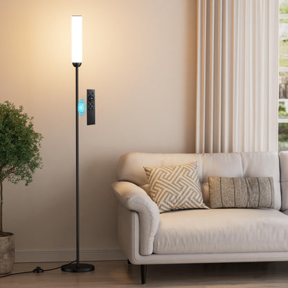Ambimall LED Floor Lamp with Remote Control, Foot Switch, Black