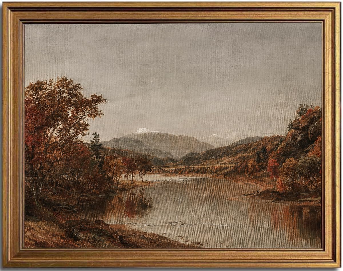 KBKBART Gold Framed Mountain Landscape Wall Art, Rustic Hills Canvas Print
