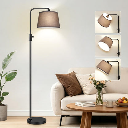 Nintiue 【Upgraded】 Dimmable Floor Lamp, 1000 Lumens LED Bulb Included, Arc Floor Lamps for Living Room Modern Standing Lamp with Linen Shade, Tall Lamp for Bedroom Office Reading Dining Room- Black