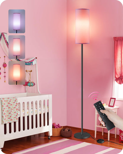 64.4” Slim Floor Lamp for Living Room with Magnetic Remote and Foot Switch, Dimmable Standing Tall Lamp Mood for Bedroom Nursery, 3 Color Temperatures, 1-Hour Timer,900LM Bulb Included,Beige E06LD05W1