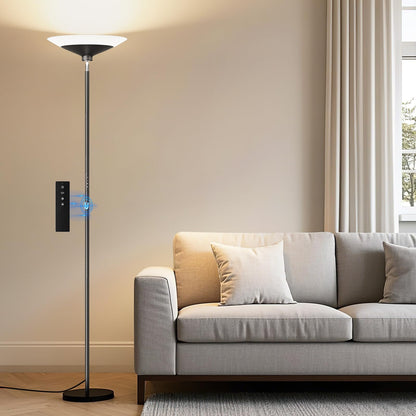 SIBRILLE Torchiere Floor Lamp - 72" Tall LED Standing Lamp with Remote/Button Control, 1800Lm, 3000-6500K, 30W Dimmable Modern Corner Floor Light for Living Room Bedroom Office Apartment, Black
