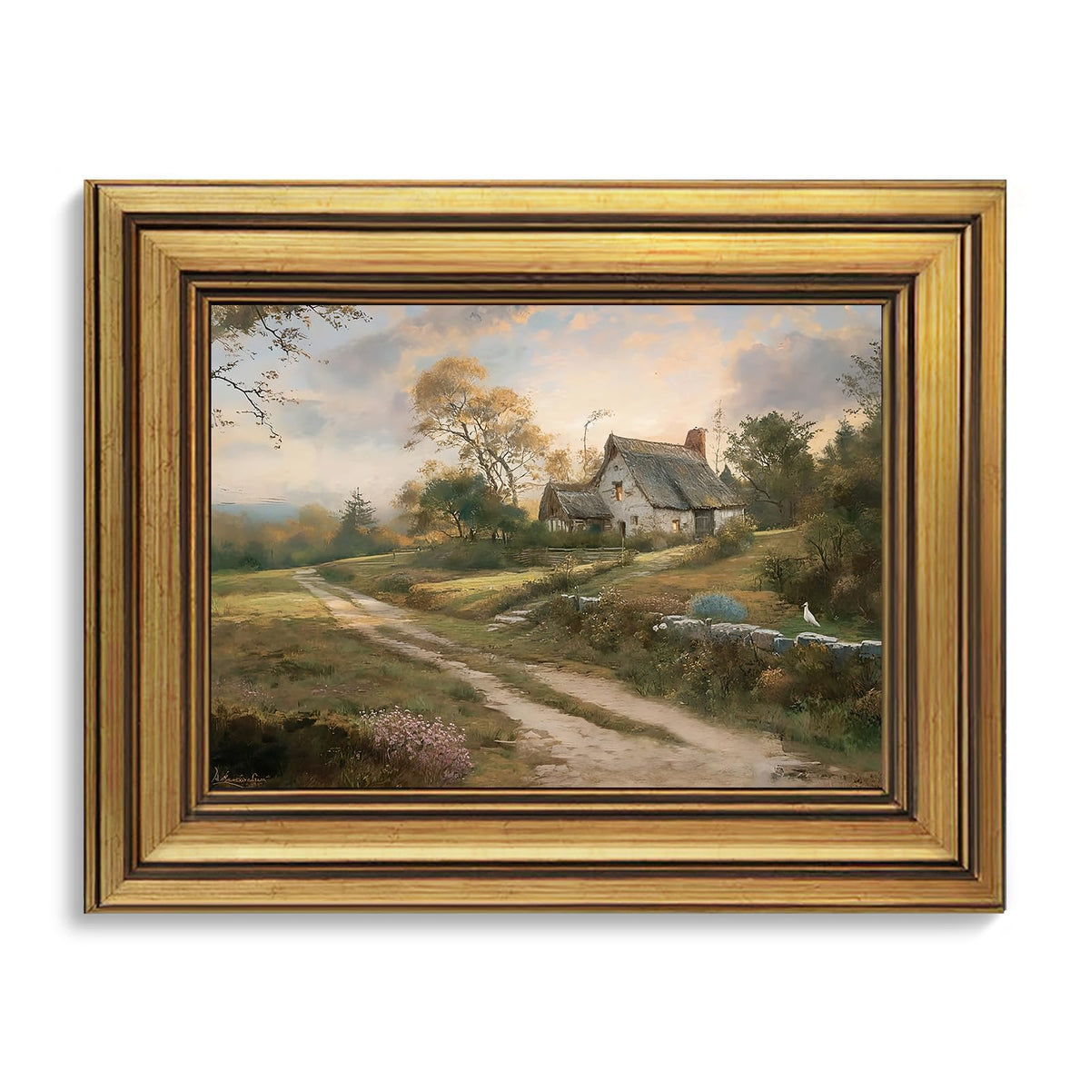 KBKBART Gold Framed Mountain Landscape Wall Art, Rustic Hills Canvas Print