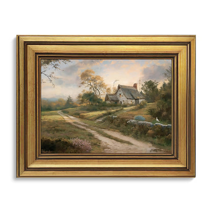 KBKBART Gold Framed Mountain Landscape Wall Art, Rustic Hills Canvas Print