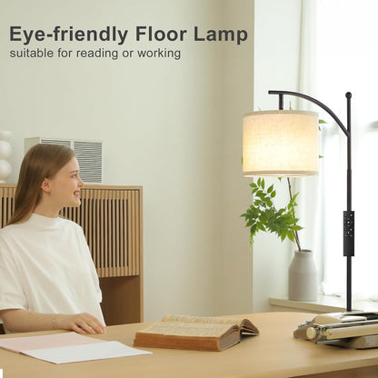 Ambimall 60" Floor Lamp with Remote and Stepless Dimmable Bulb, Black Pole