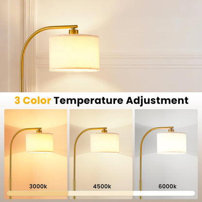 Tall Floor Lamp for Living Room,65'' Modern Standing Lamps with 9W LED Bulb,Elegant Floor Light with Fabric Shade,Gold Tall Lamp for Bedroom Office Study Room Corner Dining Room