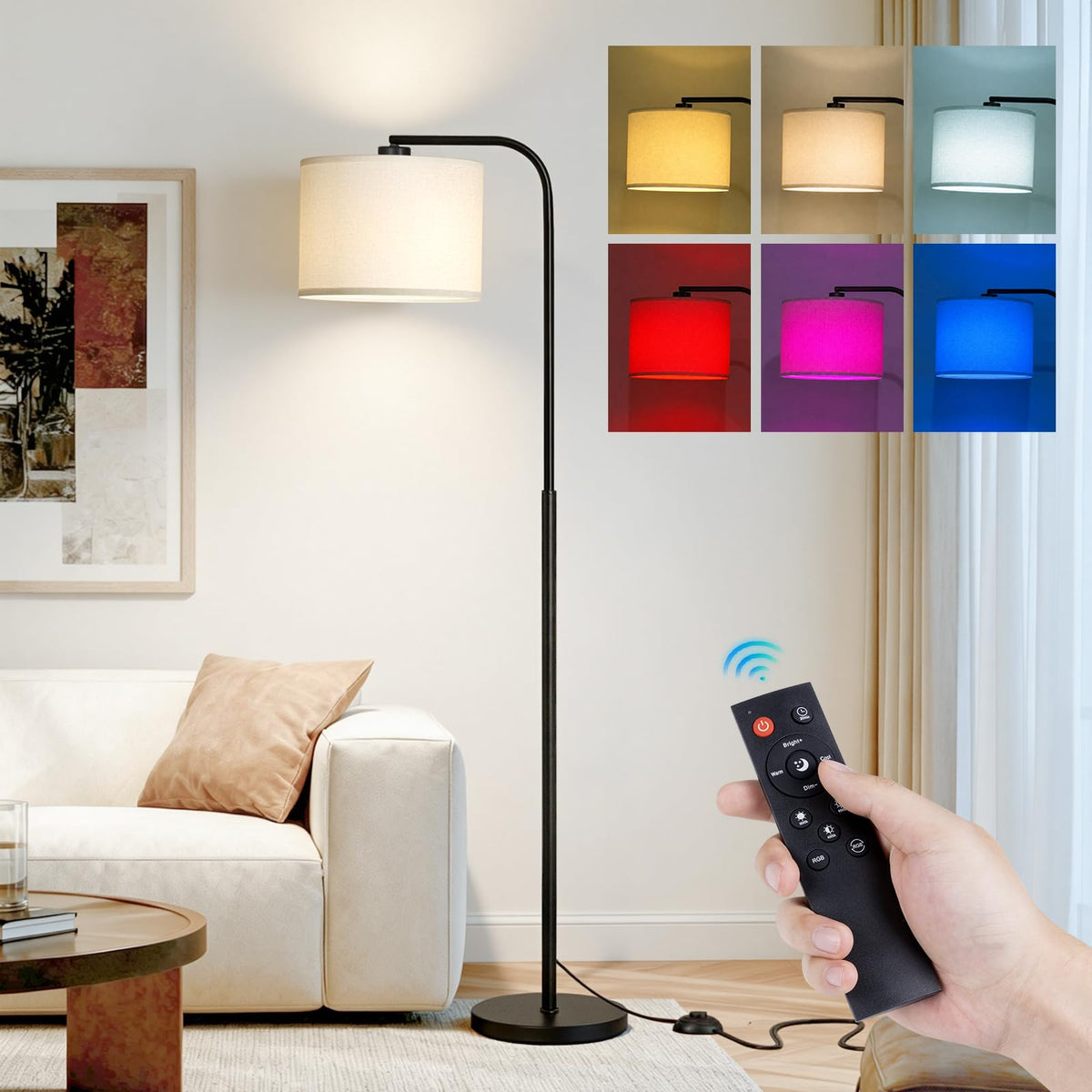 Arc Floor Lamp with Remote and Dimmable Black Floor lamps for Living Room