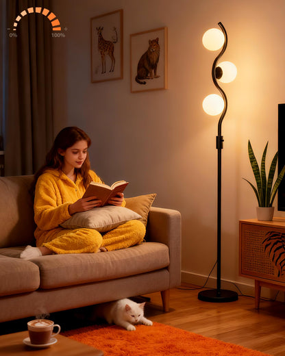 Lightdot 63IN Orange Floor Lamp with Shelf Mid Century Modern Tall Standing Lamps with 3000K Warm White Bulb Included Dimmable Globe Floor Lamp with 5Lbs Heavy Base for Living Room/Party/Corner Decor