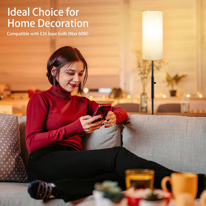 RISLG Floor Lamps for Living Room, Modern Standing Lamp, Minimalist Pole Lamps, Stepless Dimmable 9W Bulb Included, Tall Lamp with Linen Shade, Lamps for Bedroom, Office, Kids Room, Reading Light