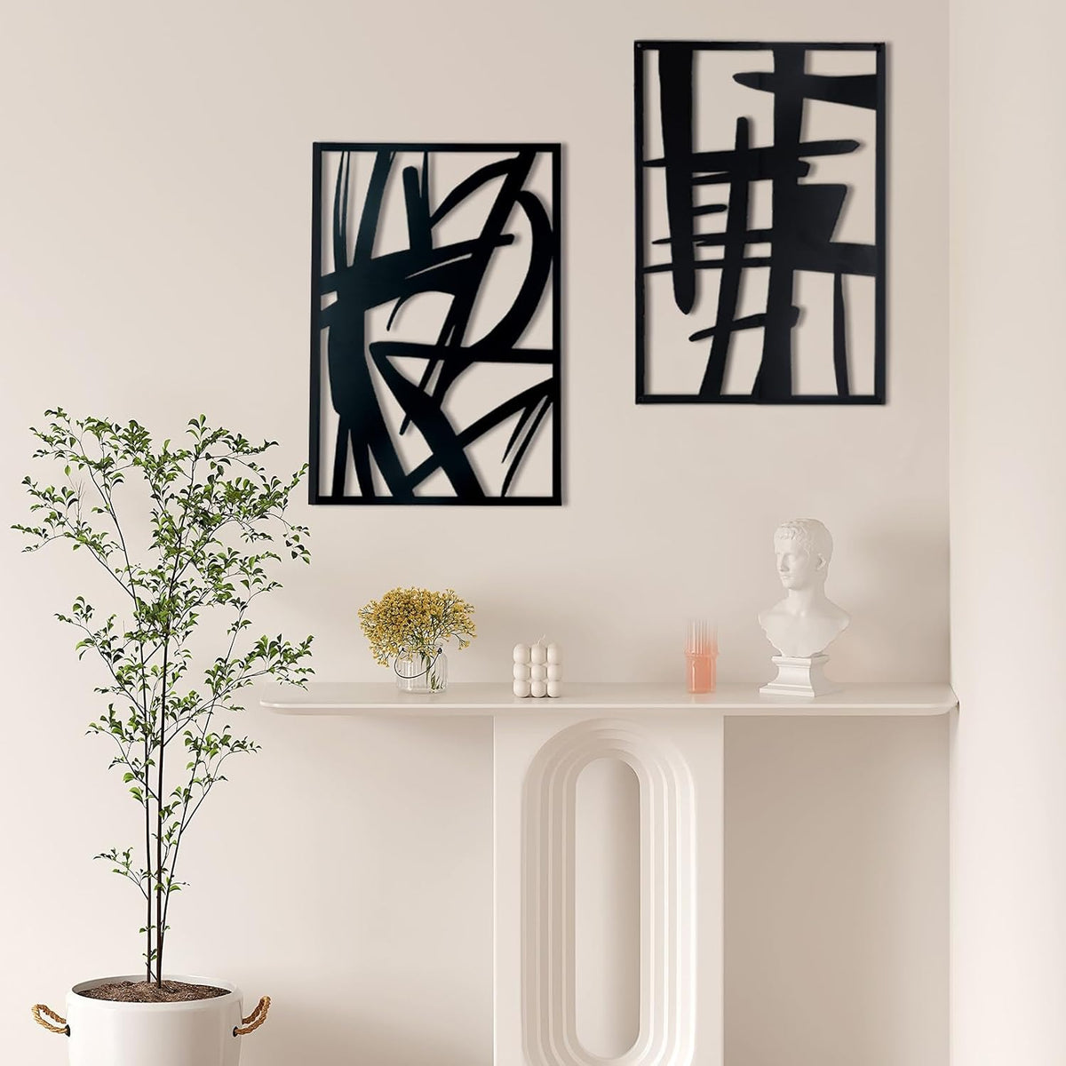 OYEFLY 4 Pack Abstract Metal Wall Art,Minimalist Art Decoration for Living Room Bedroom Bathroom Study (Black, 16 x 11inch)