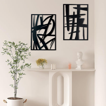 OYEFLY 4 Pack Abstract Metal Wall Art,Minimalist Art Decoration for Living Room Bedroom Bathroom Study (Black, 16 x 11inch)