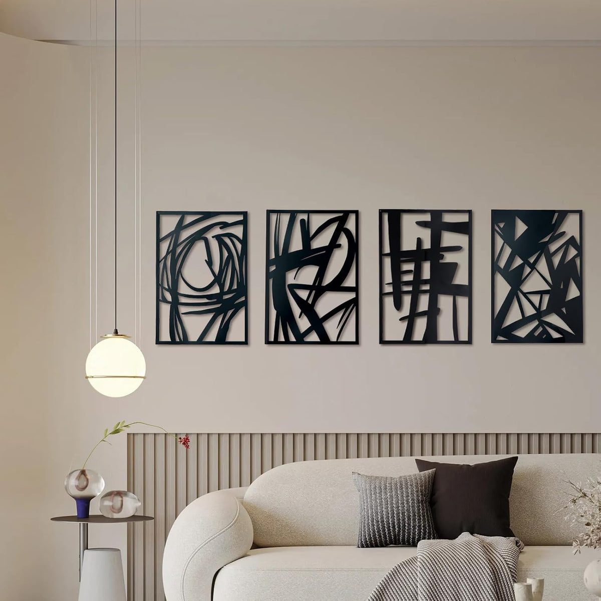 OYEFLY 4 Pack Abstract Metal Wall Art,Minimalist Art Decoration for Living Room Bedroom Bathroom Study (Black, 16 x 11inch)