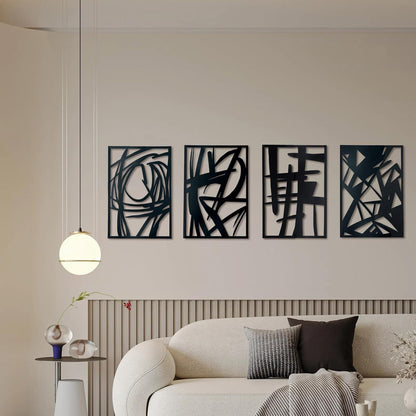 OYEFLY 4 Pack Abstract Metal Wall Art,Minimalist Art Decoration for Living Room Bedroom Bathroom Study (Black, 16 x 11inch)
