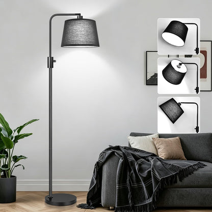 Nintiue 【Upgraded】 Dimmable Floor Lamp, 1000 Lumens LED Bulb Included, Arc Floor Lamps for Living Room Modern Standing Lamp with Linen Shade, Tall Lamp for Bedroom Office Reading Dining Room- Black
