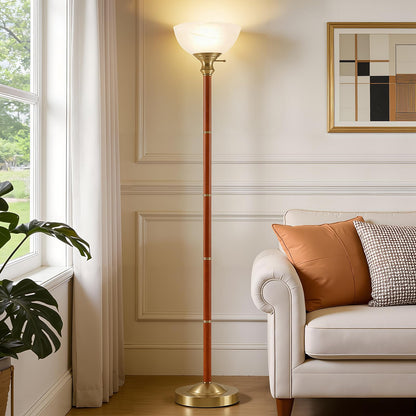 EJIAXIN 72" Wood Torchiere Floor Lamp with Glass Shade Nikel Standing Lamp