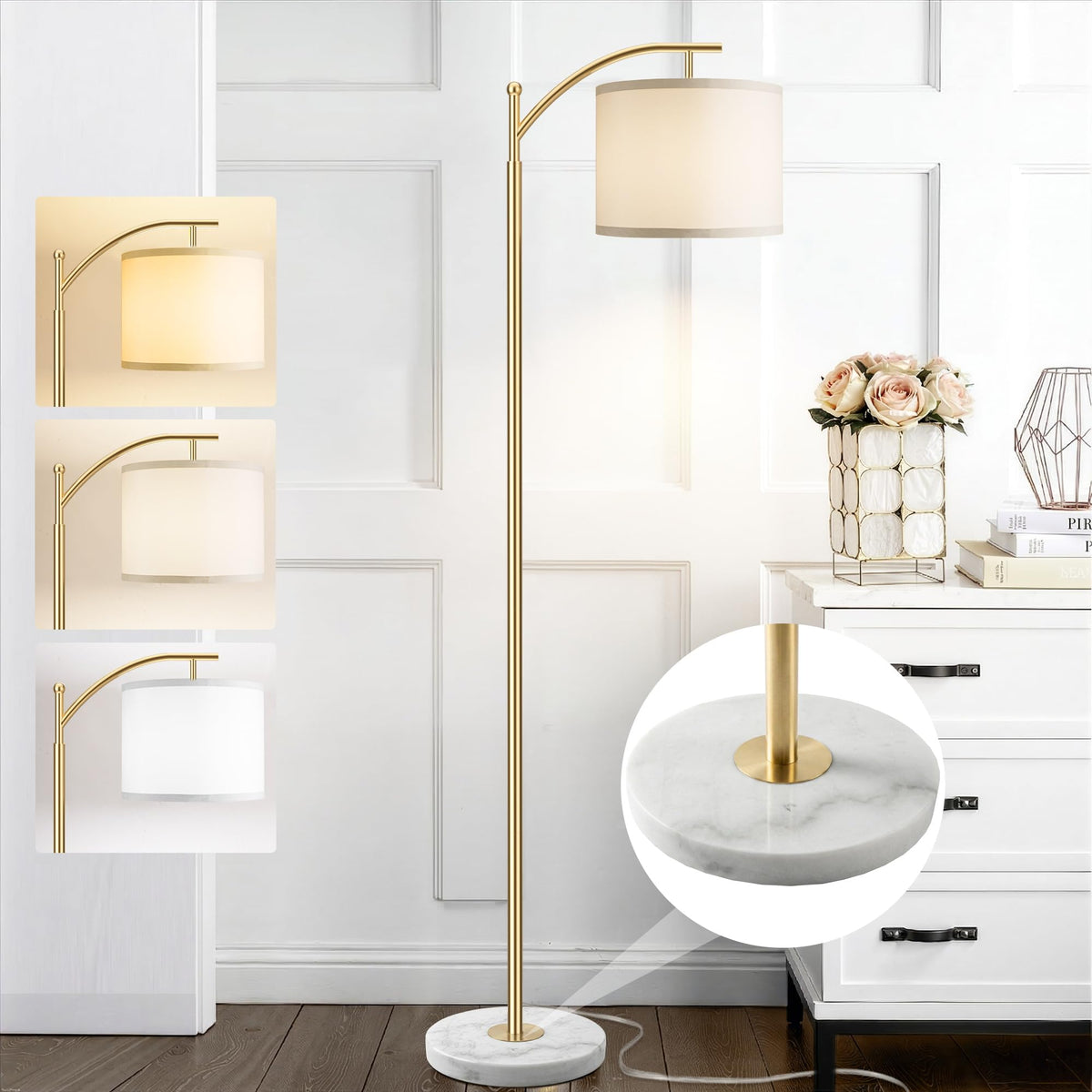 Floor Lamp for Living Room, LED Standing Lamp Tall Industrial Floor Lamp Reading for Bedroom, Office (9W LED Bulb, Beige Lampshade Included) -Oil-Rubbed Bronze