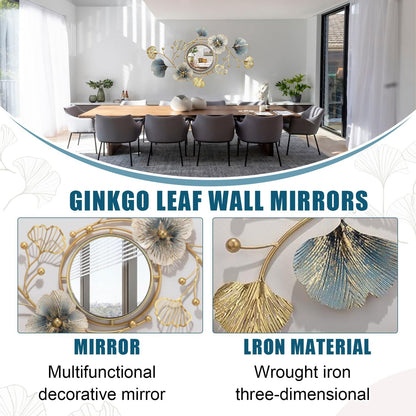 Metal Wall Mirrors Decor, 59" x33” Large Ginkgo Leaf Wall Art