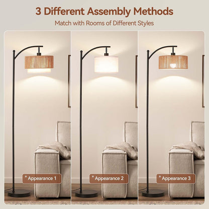 SUNMORY Arc Floor Lamps for Living Room, Rattan Standing lamp with 12W Bulb