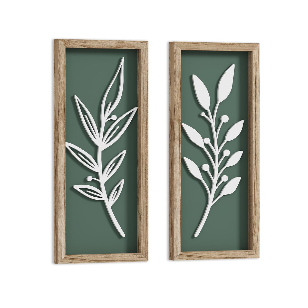 3D Tree Leaf Wooden Framed Boho Wall Art (Set of 4)