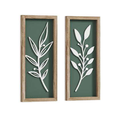 3D Tree Leaf Wooden Framed Boho Wall Art (Set of 4)