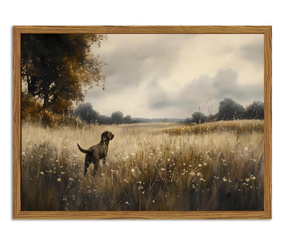Framed Dog Canvas Wall Art, Cute Three Dogs in Flower Field Pictures Wall Decor, Rustic Farmhouse Animal Nature Paintings Prints Home Decor for Living Room Bedroom Bathroom 12x16 inch