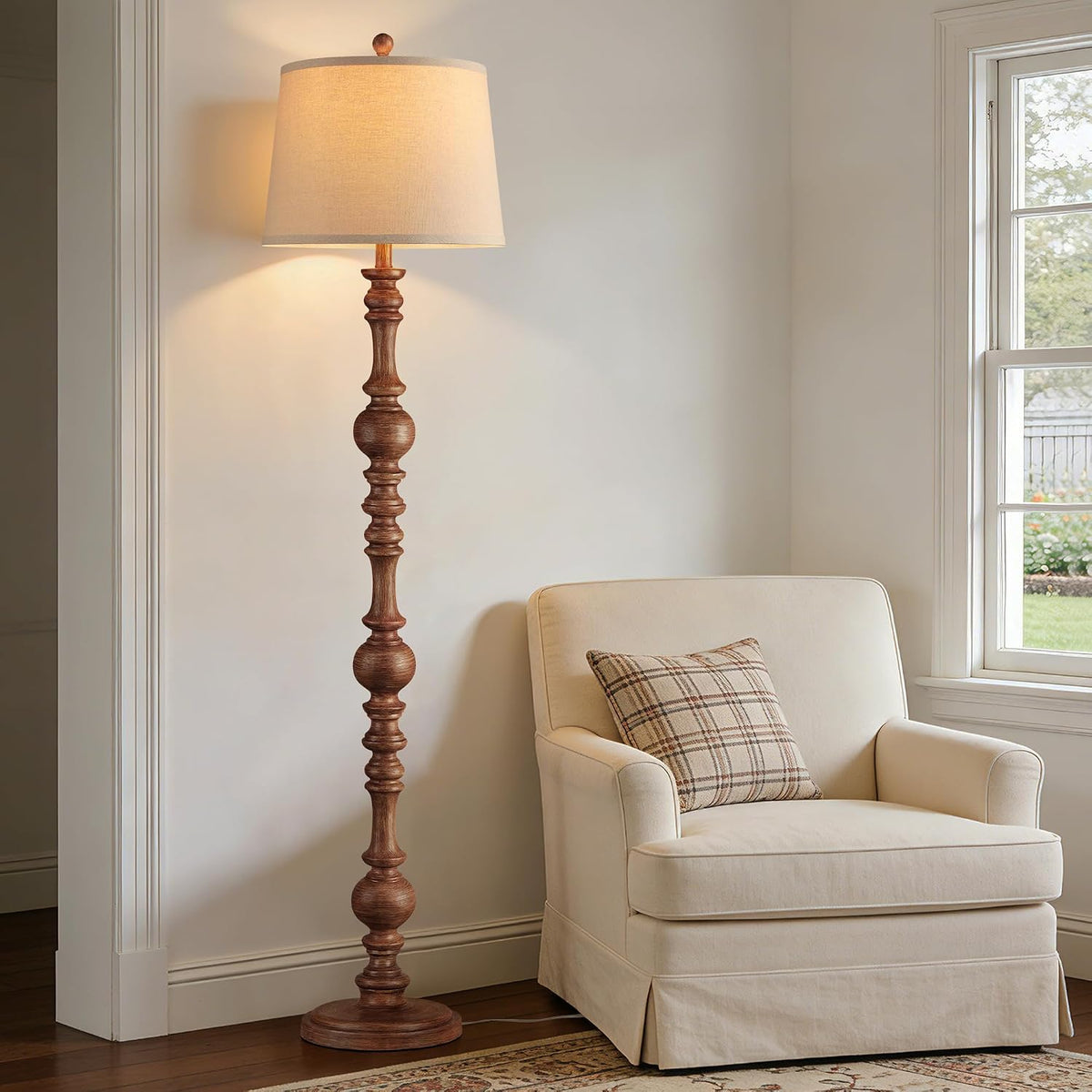 QiMH 61" Vintage Floor Lamp for Living Room, Farmhouse Lamps, Wood Grain