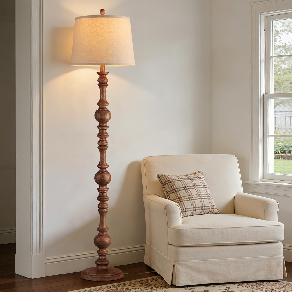 QiMH 61" Vintage Floor Lamp for Living Room, Farmhouse Lamps, Wood Grain