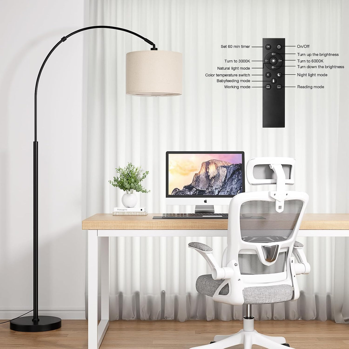 Ambimall 70" Dimmable Arc Floor Lamp with Remote, Color Temp Adjustable