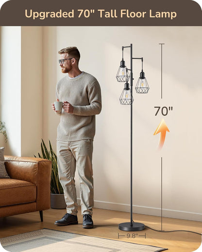 EDISHINE 70IN Farmhouse Floor Lamps for Living Room, Black Dimmable