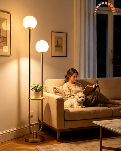 Lightdot 63IN Gold Floor Lamp Dimmable 3-Lights Globe LED Floor Lamps with 3000K Soft Warm White for Wedding/Party Tall Lamp with 5Lbs Heavy Base for Living Room/Bedroom/Sofa Beside/Corner Decor