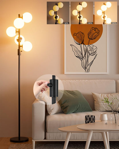 Lightdot 63IN Orange Floor Lamp with Shelf Mid Century Modern Tall Standing Lamps with 3000K Warm White Bulb Included Dimmable Globe Floor Lamp with 5Lbs Heavy Base for Living Room/Party/Corner Decor