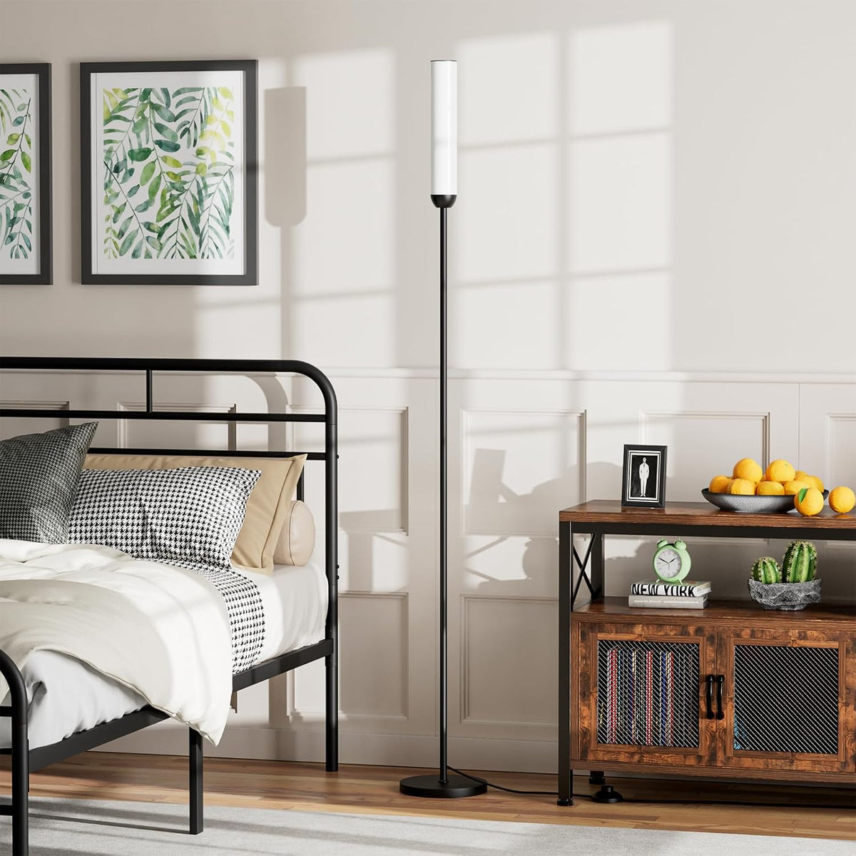 Ambimall LED Floor Lamp with Remote Control, Foot Switch, Black