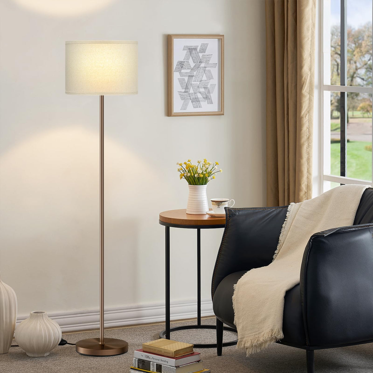 Modern Floor Lamp Simple Design with White Shade & Foot Pedal Switch