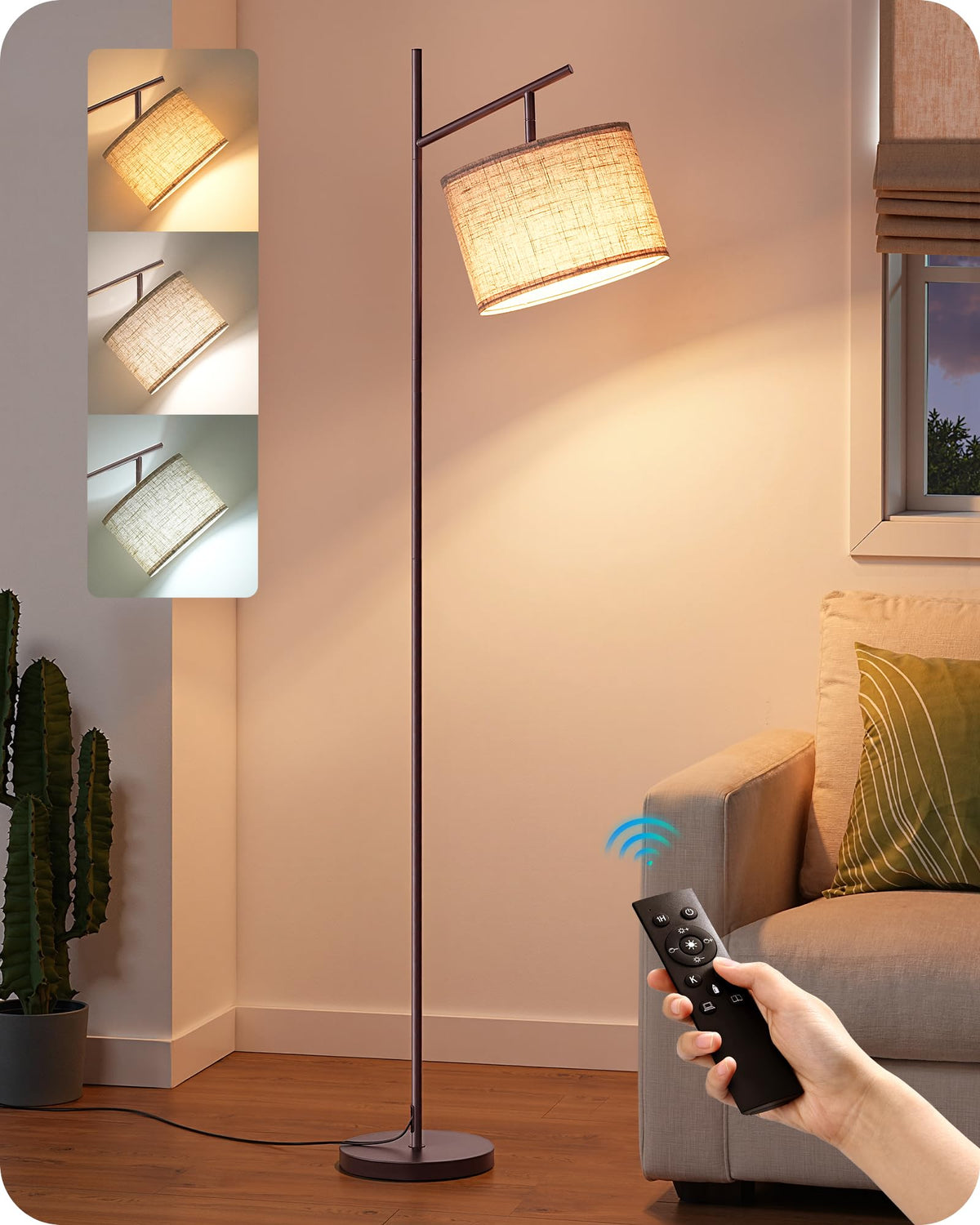 EDISHINE Modern Black Floor Lamps for Living Room, 64.7" Arc Standing Lamp